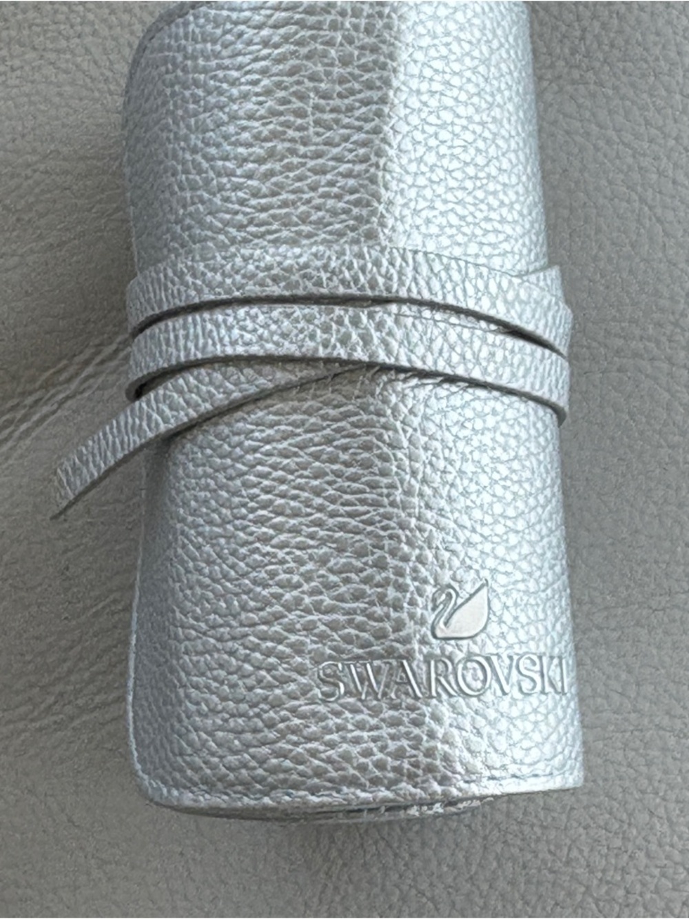 Swarovski Metallic Silver Faux Pebbled Leather Case Mini Bag  Jewelry Roll